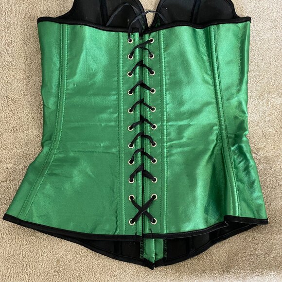 Green Glitter Steel Boned Overbust Corset Top Lace Up Back Size S Gothic Festiva - Picture 6 of 8